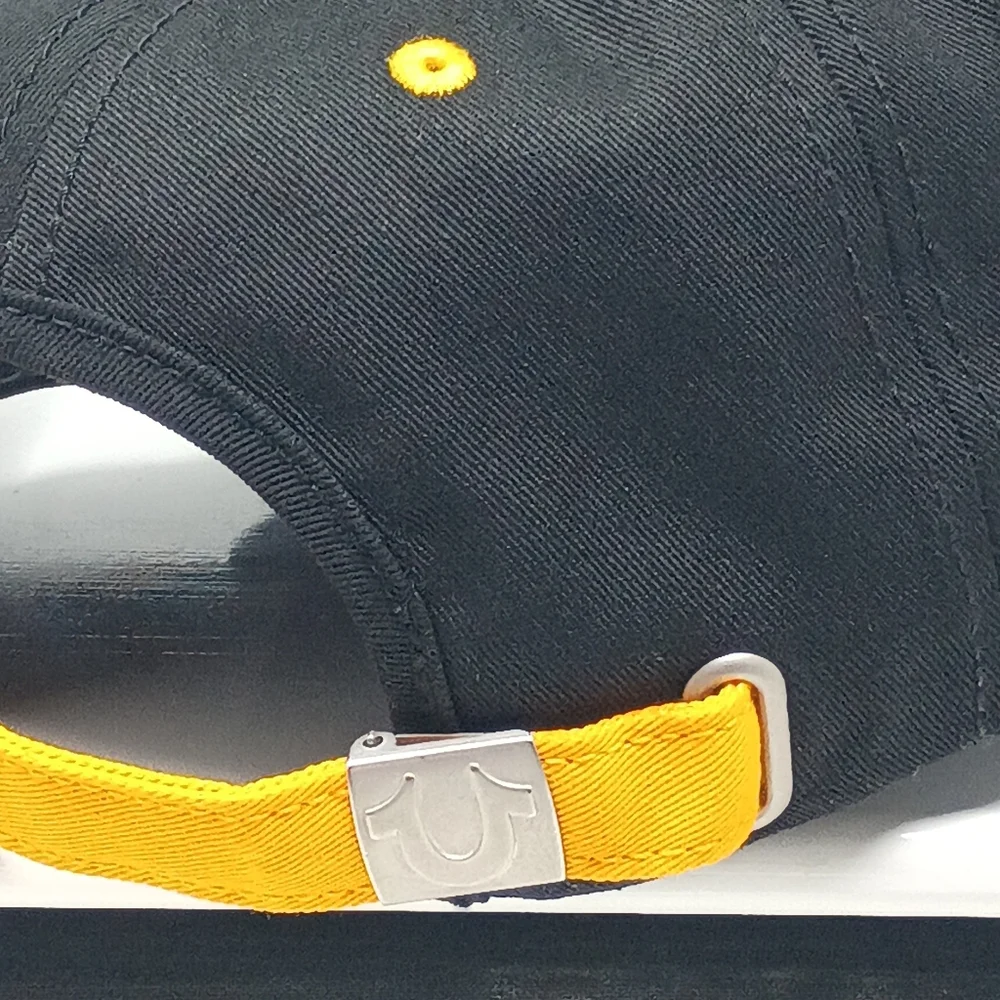 True Religion Black & Gold Logo Baseball Cap – Embroidered Adjustable Hat